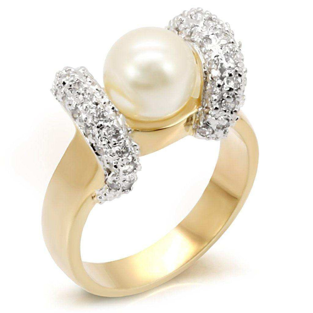 Alamode Gold+Rhodium Brass Ring with Synthetic Pearl in White - Alamode - Flyclothing LLC
