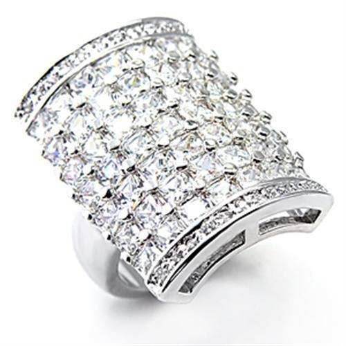 Alamode Rhodium Brass Ring with AAA Grade CZ in Clear - Alamode - Flyclothing LLC