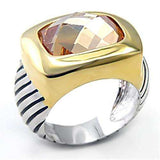 Alamode Reverse Two-Tone Brass Ring with AAA Grade CZ in Topaz - Alamode - Flyclothing LLC