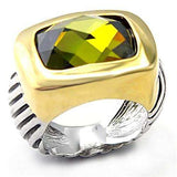 Alamode Reverse Two-Tone Brass Ring with AAA Grade CZ in Olivine color - Alamode - Flyclothing LLC