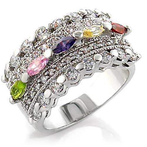 Alamode Rhodium Brass Ring with AAA Grade CZ in Multi Color - Alamode - Flyclothing LLC