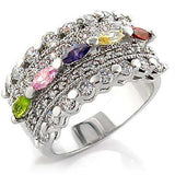 Alamode Rhodium Brass Ring with AAA Grade CZ in Multi Color - Alamode - Flyclothing LLC
