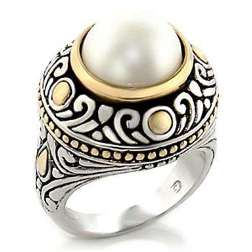 Alamode Reverse Two-Tone Brass Ring with Synthetic in White - Alamode - Flyclothing LLC