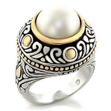 Alamode Reverse Two-Tone Brass Ring with Synthetic in White - Alamode - Flyclothing LLC