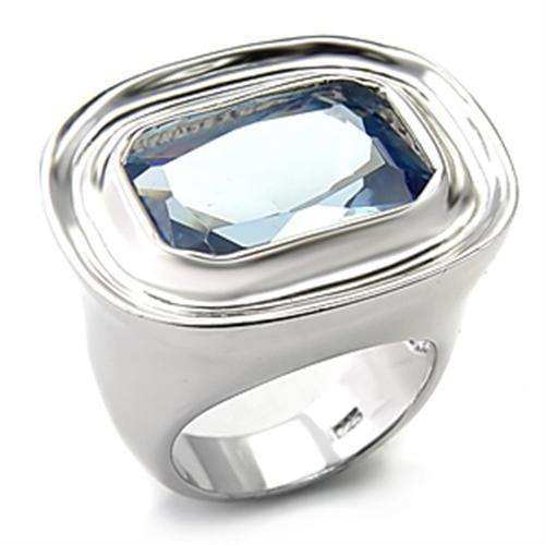Alamode Rhodium 925 Sterling Silver Ring with Synthetic Spinel in Sea Blue - Alamode - Flyclothing LLC