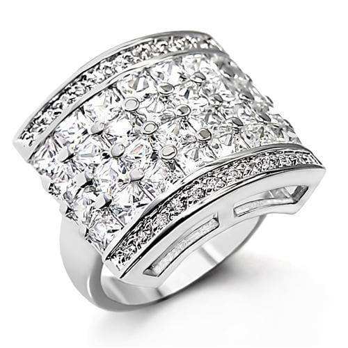 Alamode High-Polished 925 Sterling Silver Ring with AAA Grade CZ in Clear - Alamode - Flyclothing LLC