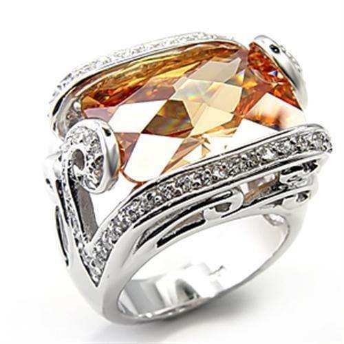 Alamode Rhodium 925 Sterling Silver Ring with AAA Grade CZ in Champagne - Alamode - Flyclothing LLC