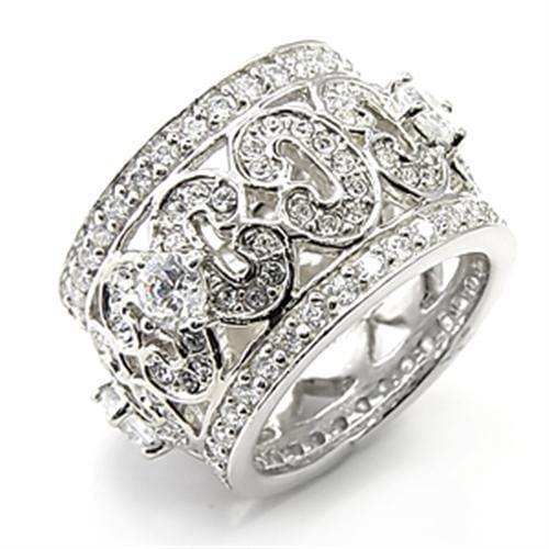 Alamode Rhodium 925 Sterling Silver Ring with AAA Grade CZ in Clear - Alamode - Flyclothing LLC