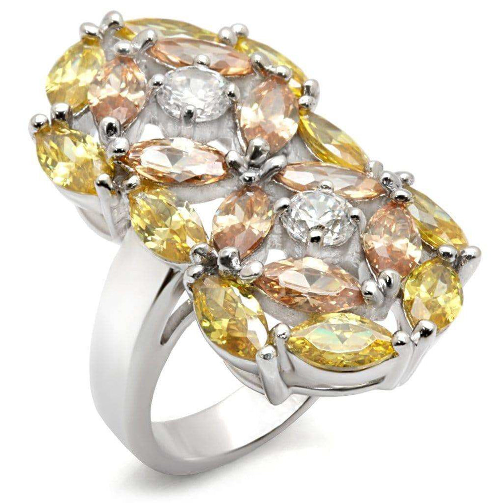 Alamode Rhodium 925 Sterling Silver Ring with AAA Grade CZ in Multi Color - Alamode - Flyclothing LLC