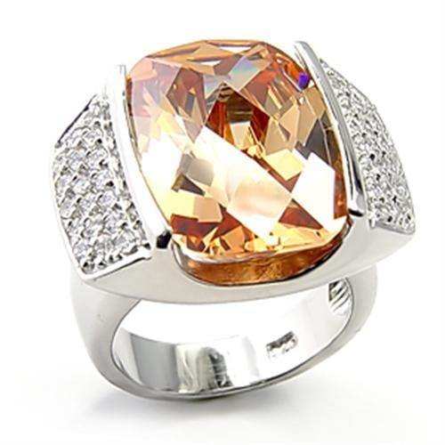 Alamode Rhodium 925 Sterling Silver Ring with AAA Grade CZ in Champagne - Alamode - Flyclothing LLC