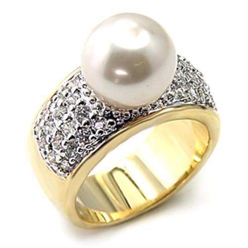 Alamode Gold+Rhodium 925 Sterling Silver Ring with Synthetic Pearl in White - Alamode - Flyclothing LLC