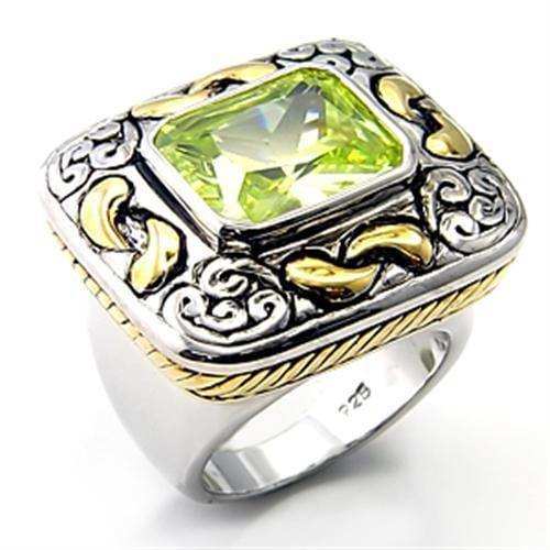 Alamode Reverse Two-Tone 925 Sterling Silver Ring with AAA Grade CZ in Apple Green color - Alamode - Flyclothing LLC