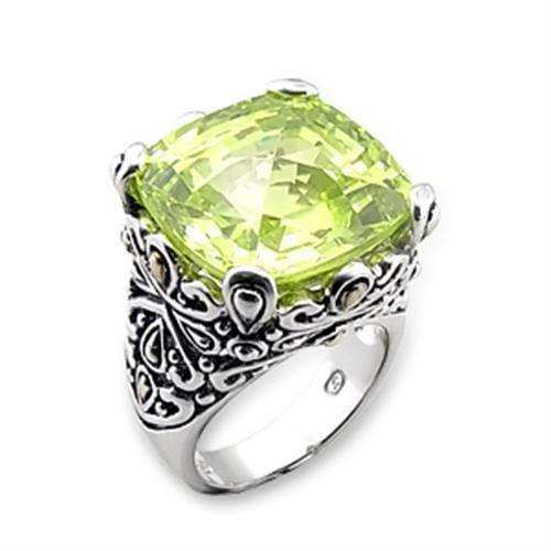 Alamode Reverse Two-Tone 925 Sterling Silver Ring with AAA Grade CZ in Apple Green color - Alamode - Flyclothing LLC