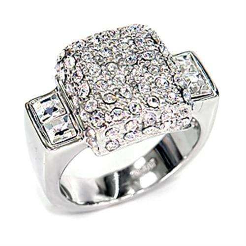 Alamode Rhodium 925 Sterling Silver Ring with Top Grade Crystal in Clear - Alamode - Flyclothing LLC
