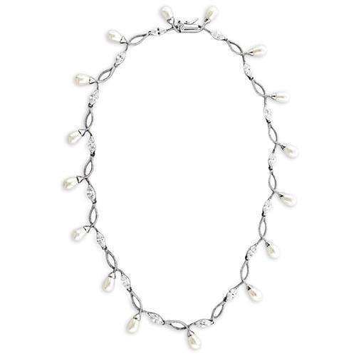 Alamode Rhodium 925 Sterling Silver Necklace with Synthetic Pearl in White - Alamode - Flyclothing LLC