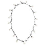 Alamode Rhodium 925 Sterling Silver Necklace with Synthetic Pearl in White - Alamode - Flyclothing LLC