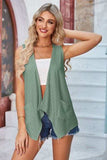 Eyelet Open Front Sleeveless Cardigan - Trendsi - Flyclothing LLC