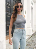 Openwork Halter Neck Cropped Knit Cami - Trendsi - Flyclothing LLC