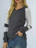 Waffle-knit Raglan Sleeve Zipper Front Hoody - Trendsi - Flyclothing LLC