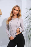 Ribbed Round Neck Long Sleeve Blouse - Trendsi - Flyclothing LLC