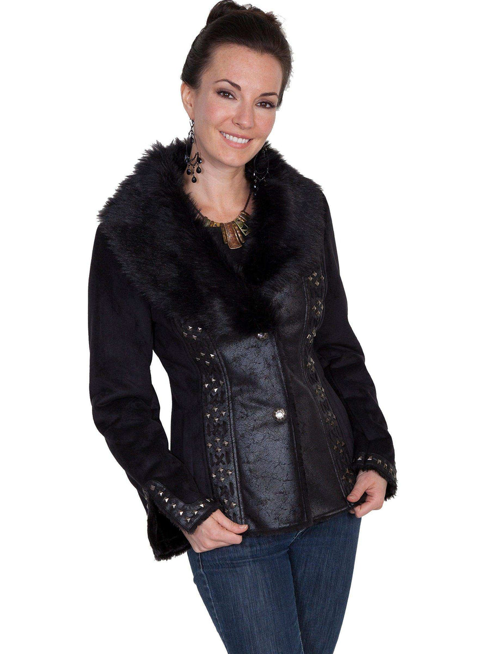 Scully BLACK LADIES STUDDED JACKET - Scully Leather - Flyclothing LLC