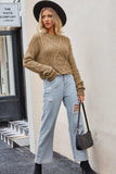 Cable-Knit Round Neck Dropped Shoulder Sweater - Trendsi - Flyclothing LLC