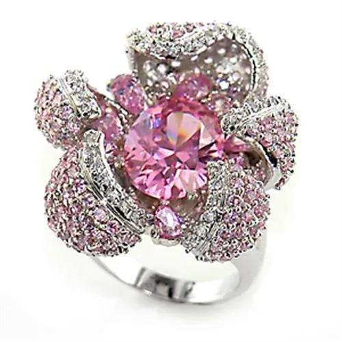 Alamode Rhodium Brass Ring with AAA Grade CZ in Rose - Alamode - Flyclothing LLC