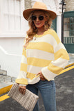 Striped Balloon Sleeve Knit Pullover - Trendsi - Flyclothing LLC
