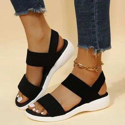 Rubber Open Toe Low Heel Sandals - Trendsi - Flyclothing LLC