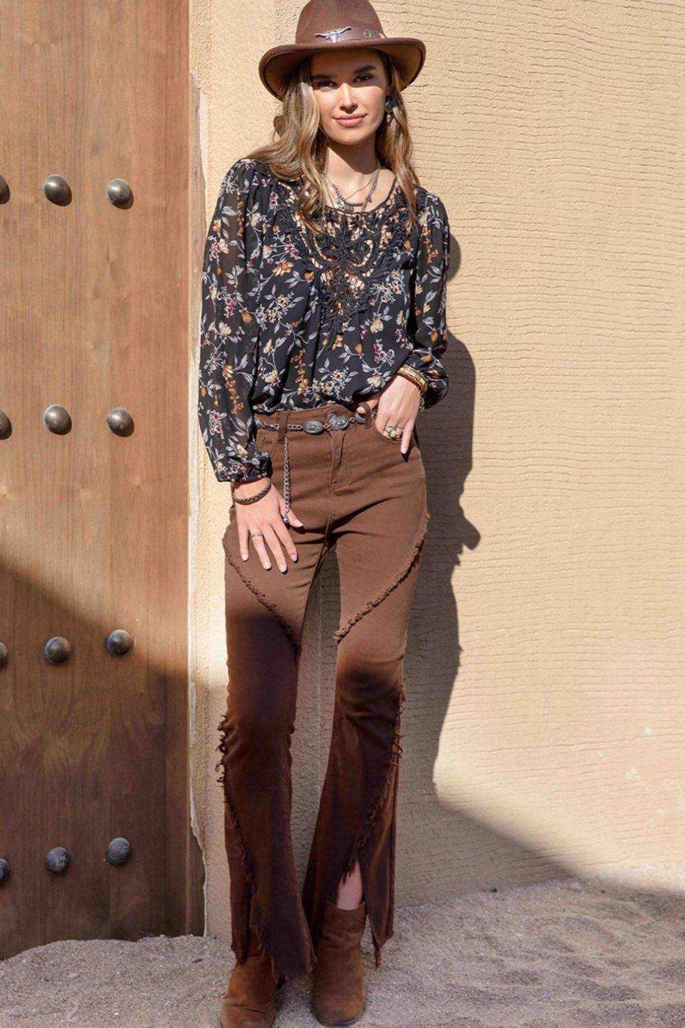 Printed Round Neck Long Sleeve Blouse - Trendsi - Flyclothing LLC