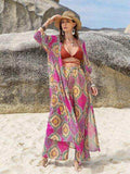 Printed Open Front Cardigan and Pants Set - Trendsi - Flyclothing LLC