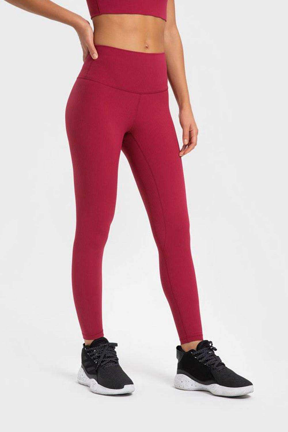 Highly Stretchy Wide Waistband Yoga Leggings - Trendsi - Flyclothing LLC