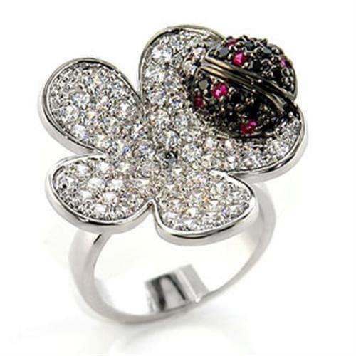 Alamode Rhodium + Ruthenium Brass Ring with AAA Grade CZ in Multi Color - Alamode - Flyclothing LLC