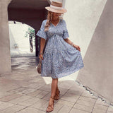 Floral Flounce Sleeve V-Neck Dress - Trendsi - Flyclothing LLC