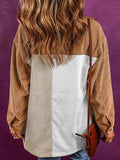 Color Block Ribbed Pocketed Button Up Jacket - Trendsi - Flyclothing LLC