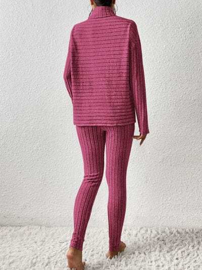 Ribbed Turtleneck Top and Pants Set - Trendsi - Flyclothing LLC