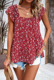 Printed Square Neck Cap Sleeve Blouse - Trendsi - Flyclothing LLC
