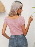 Cable-Knit Round Neck Short Sleeve Knit Top - Trendsi - Flyclothing LLC