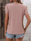 Eyelet V-Neck Petal Sleeve T-Shirt - Trendsi - Flyclothing LLC