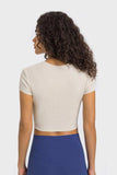 Round Neck Short Sleeve Cropped Sports T-Shirt - Trendsi - Flyclothing LLC