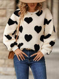 Fuzzy Heart Dropped Shoulder Sweatshirt - Trendsi - Flyclothing LLC