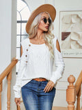 Decorative Button Cold-Shoulder Sweater - Trendsi - Flyclothing LLC