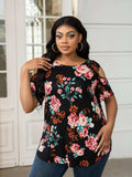 Plus Size Cold-Shoulder Round Neck Curved Hem Tee - Trendsi - Flyclothing LLC