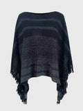 Striped Boat Neck Poncho with Fringes - Trendsi - Flyclothing LLC