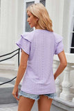Eyelet Notched Short Sleeve T-Shirt - Trendsi - Flyclothing LLC