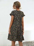 Frill Floral Round Neck Short Sleeve Tiered Dress - Trendsi - Flyclothing LLC