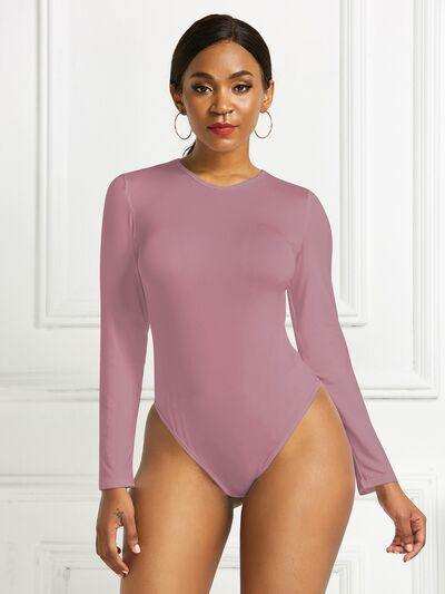 Round Neck Long Sleeve Bodysuit - Trendsi - Flyclothing LLC