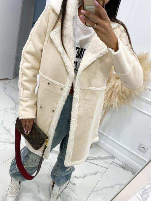 Lapel Collar Exposed Seam Buttoned Coat - Trendsi - Flyclothing LLC