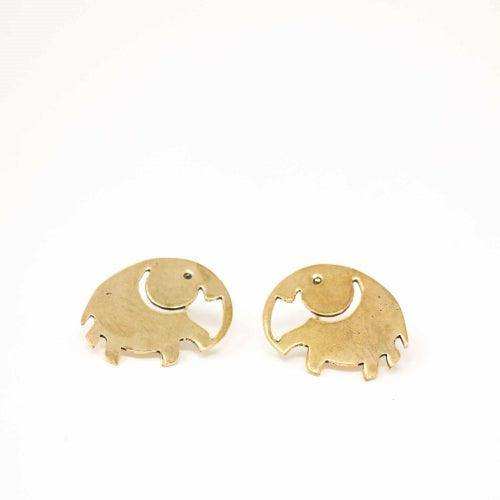 Elephant Brass Stud Earrings - Asha Handicrafts - Flyclothing LLC
