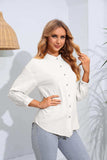 Mock Neck Buttoned Long Sleeve Shirt - Trendsi - Flyclothing LLC